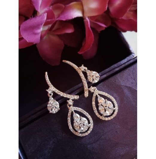 Semi Circle Zircon Drop Earrings