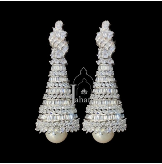 Zircon Baguette Long Pearl Danglers