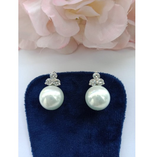 Silver Zircon Pearl Stud