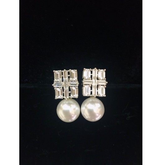 Rectangle Baguette Pearl Earrings