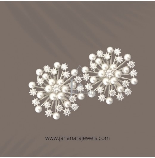 Floral Spike Zircon Pearl Stud