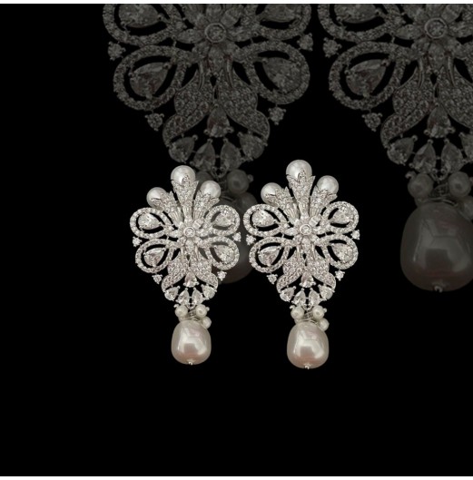 Pearl Drop Zircon Floral Dangler