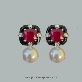 Square Enamel Pearl Earrings
