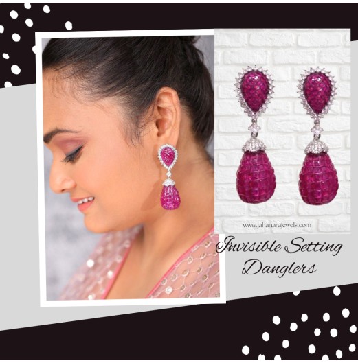 Invisible Setting Ruby Drop Earrings