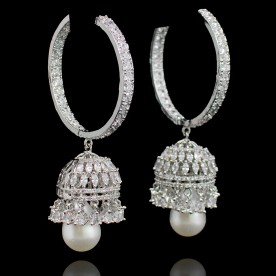 Pearl Drop Zircon Jhumka Earrings 