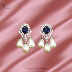 Pearl Diamante Blue Earrings