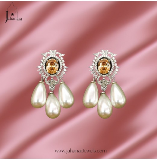 3 Pear Pearl Diamante Earrings