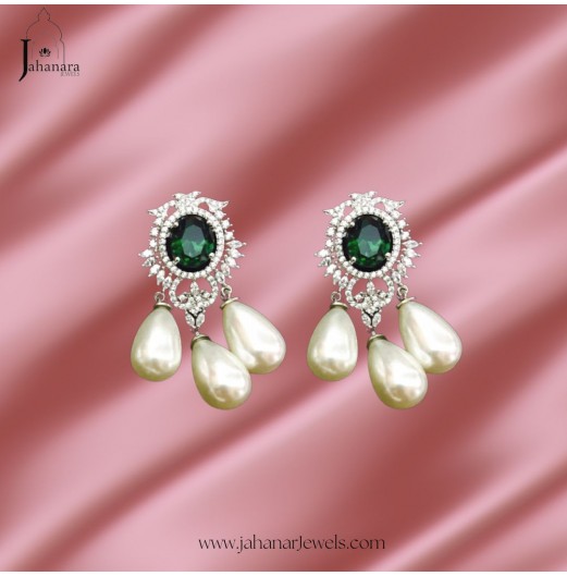 Diamante Green Pearl Earrings