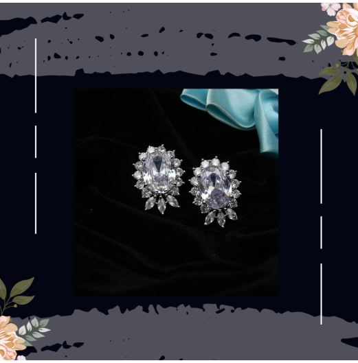 CZ Rhodium Plated Stud Earrings