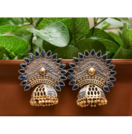 92.5 Silver Plated Tribal Reverse Flower Jhumki