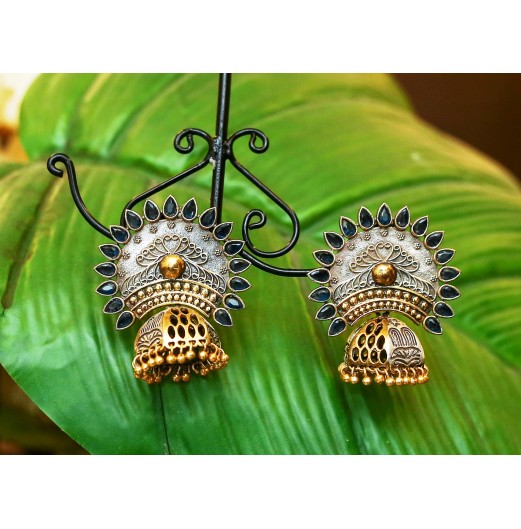 92.5 Silver Plated Tribal Reverse Flower Jhumki