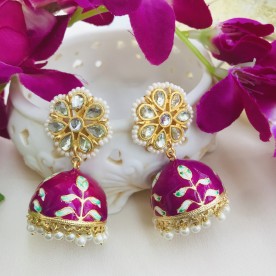 Purple Meenakari Kundan Jhumka