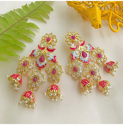 Rani Meenakari Chandbali Earrings 