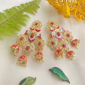 Rani Meenakari Chandbali Earrings 
