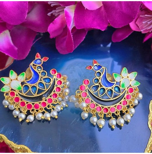 Peacock Blue Meenakari Studs