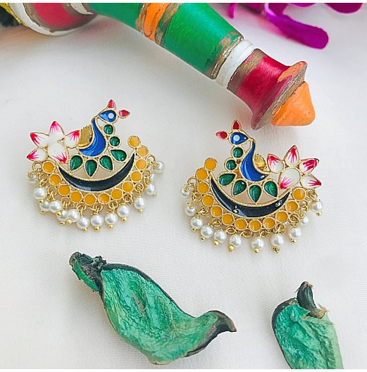 Peacock Meenakari Studs