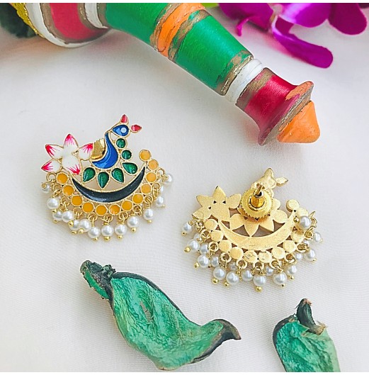 Peacock Meenakari Studs