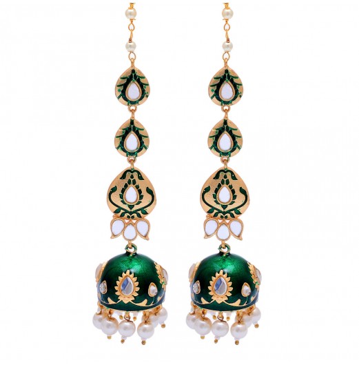 Green Enamel Bahubali Kaan Chain Jhumki 