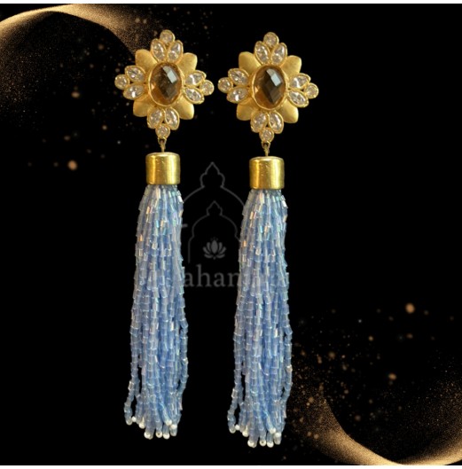 Blue Pipe Tassel Dangler Earrings