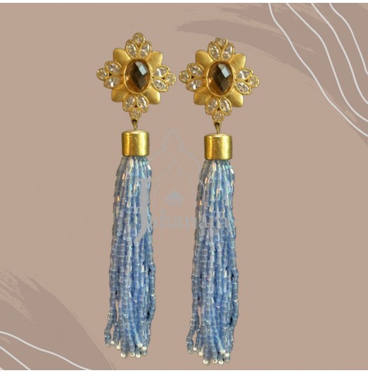 Blue Pipe Tassel Dangler Earrings