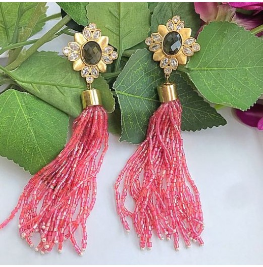 Peach Pipe Tassel Dangler Earrings