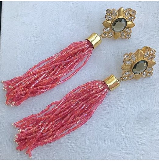 Peach Pipe Tassel Dangler Earrings