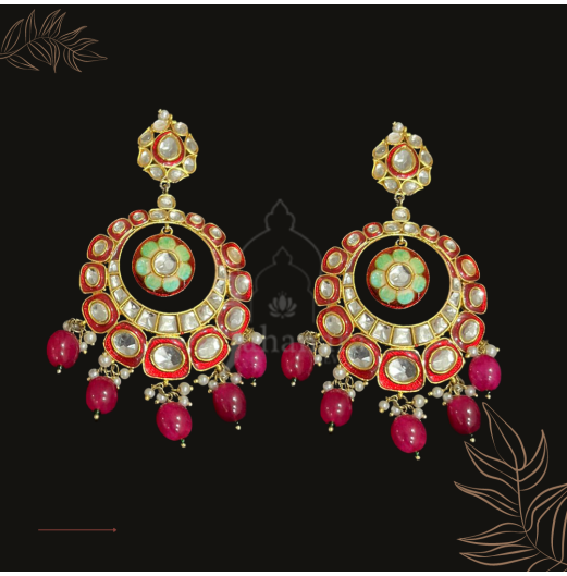 Jahanara Meenakari Red Chandbali 