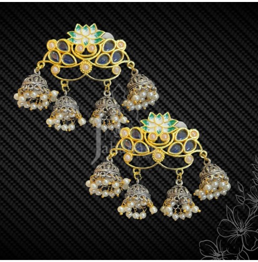 Lotus Meenakari Layered Jhumki