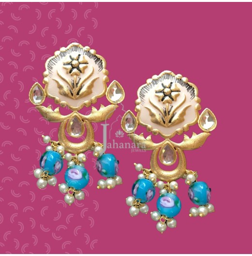 Meenakari Pastel Pink Flower Earrings