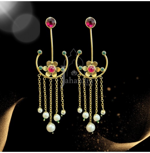 Gold Plated Stone Chain Danglers