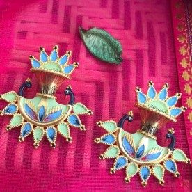 Enamel Peacock Spike Earrings