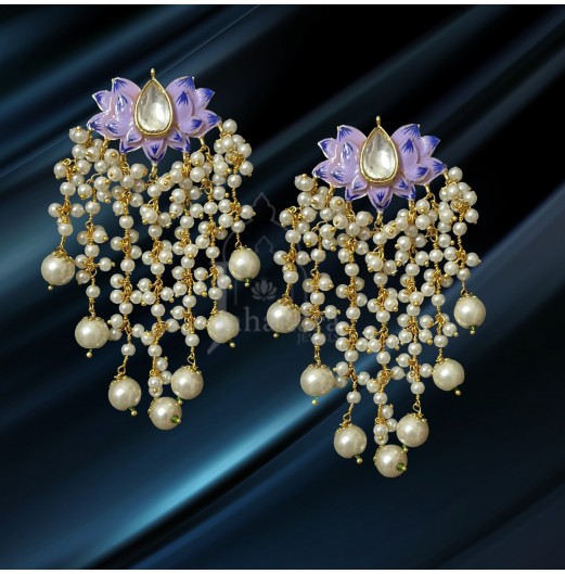 Lotus Meenakari Pearl Danglers