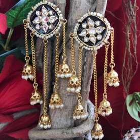 Gold Tone Chain Jhumki Hanging Earrings