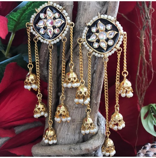 Gold Tone Chain Jhumki Hanging Earrings