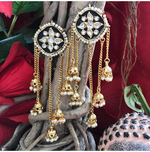 Gold Tone Chain Jhumki Hanging Earrings