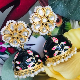 Jahanara Black Meenakari Jhumka