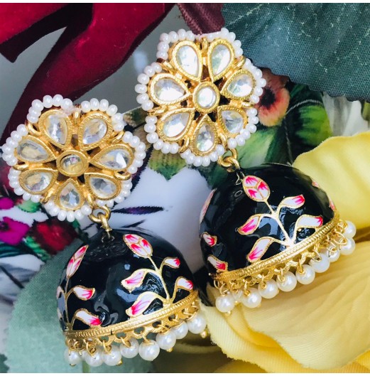 Jahanara Black Meenakari Jhumka