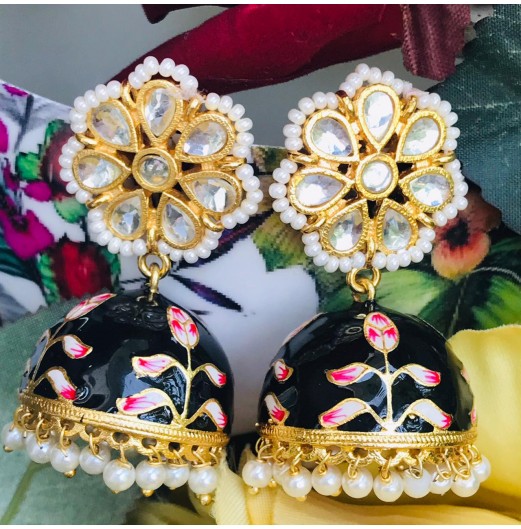 Jahanara Black Meenakari Jhumka