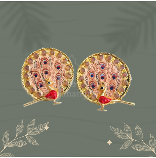 Orange Peacock Meenakari Studs