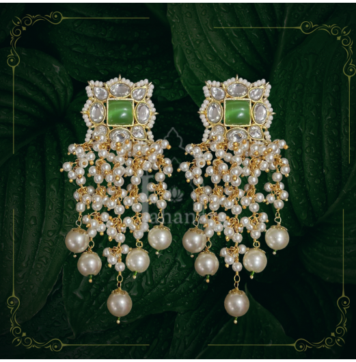 Green Pearl Dangler Earrings
