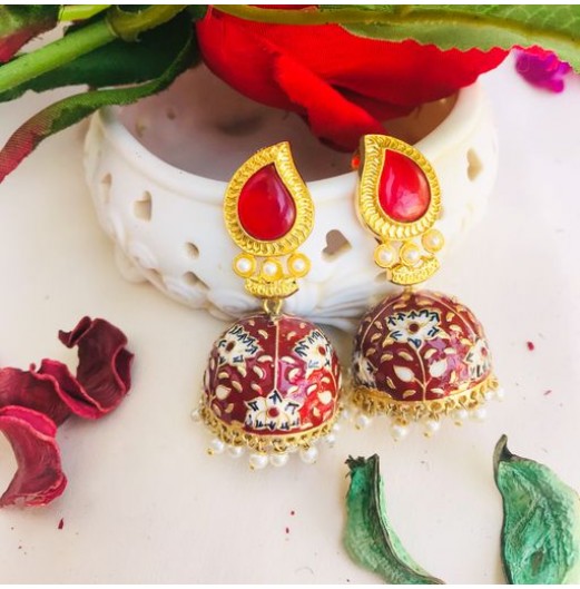 Enamel Handpainted Red Jhumki 