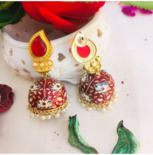 Enamel Handpainted Red Jhumki 