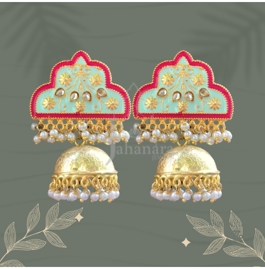 Traditional Mint Green Meenakari Jhumki