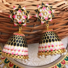 Meenakari Black Jhumki 