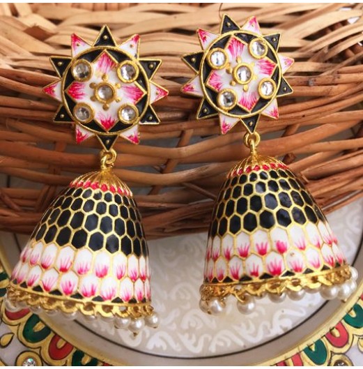 Meenakari Black Jhumki 