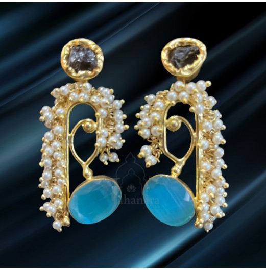 Pearl Edged Blue Stone Danglers