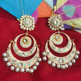 Meenakari Chandbali with Pearl Drops