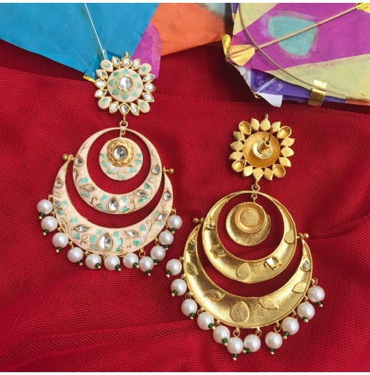 Meenakari Chandbali with Pearl Drops