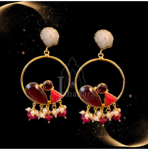 Gold Plated Red Stone Chandbali