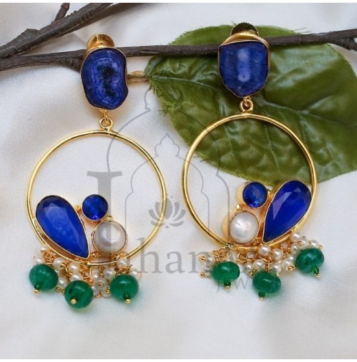 Gold Plated Blue Stone Earrings